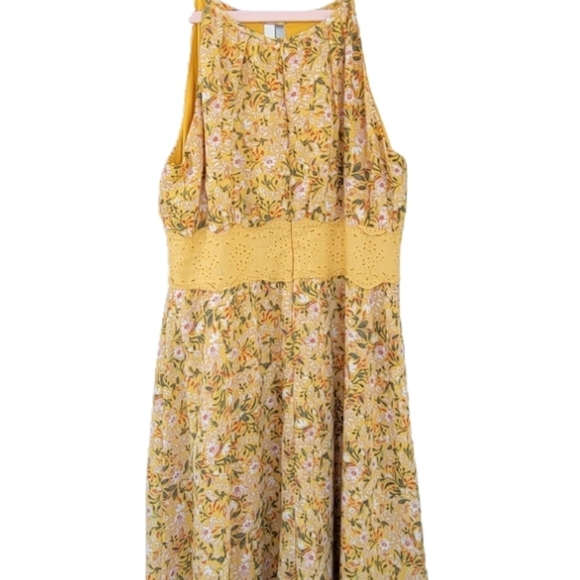 Y2K Babydoll Eyelet Dress Fit & Flare Mini Boho Sundress Sz S Gold Miami - Picture 2 of 10